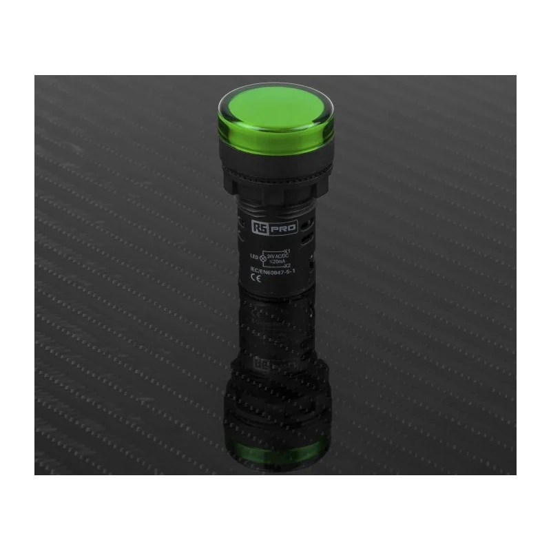 RS PRO Panel Mount Green LED Pilot Light 22 mm Cutout, 24V AC/DC, IP65 Rated, Round 763-7918