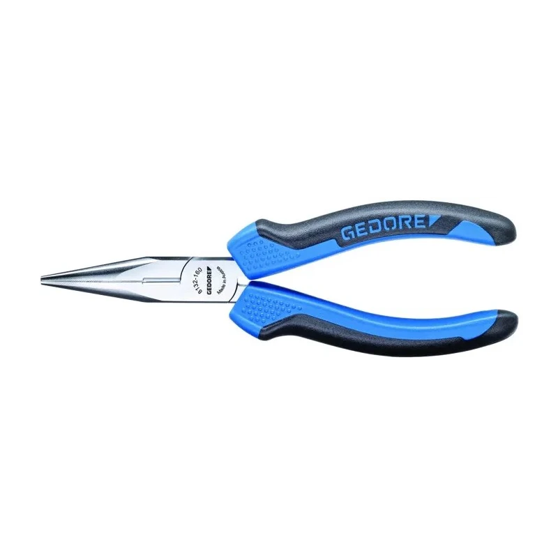 Gedore Steel Long Nose Plier with Ergonomic Handle, Chrome-Plated, 200mm Overall Length, 75.7mm Jaw Length 8132-200 JC