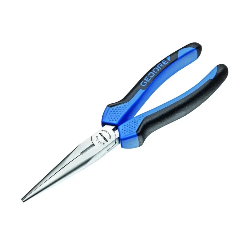 Gedore Steel Long Nose Plier with Ergonomic Handle, Chrome-Plated, 200mm Overall Length, 75.7mm Jaw Length 8132-200 JC