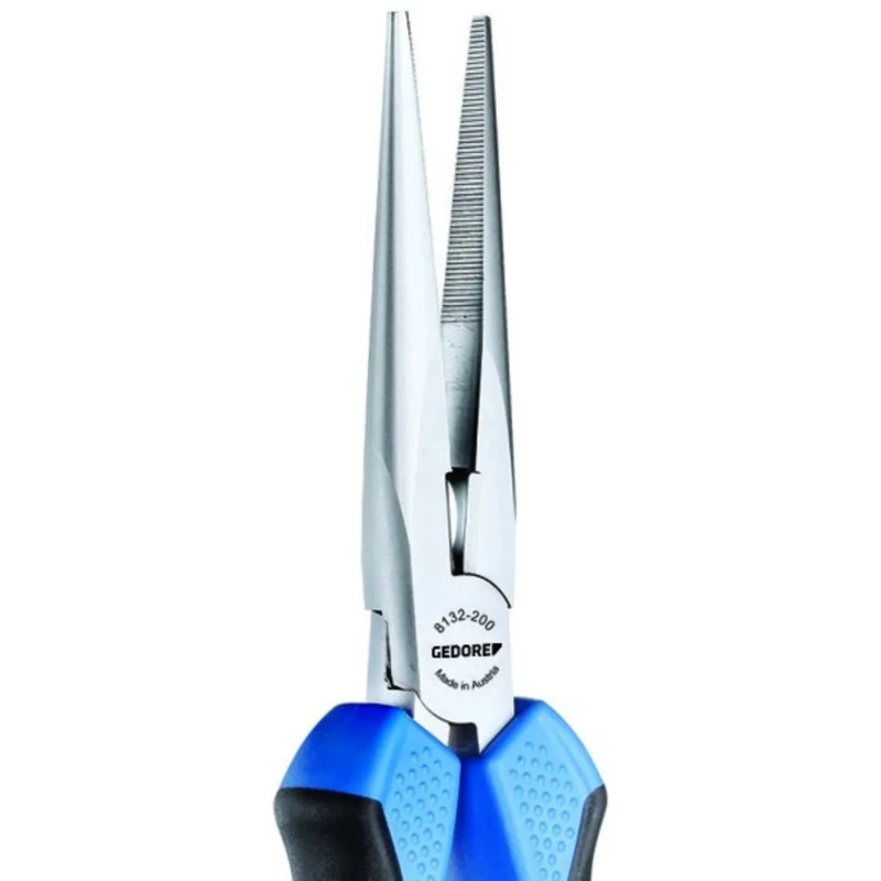 Gedore Steel Long Nose Plier with Ergonomic Handle, Chrome-Plated, 200mm Overall Length, 75.7mm Jaw Length 8132-200 JC