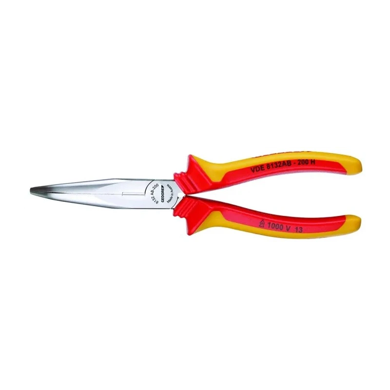 Gedore VDE 1-Piece Long Nose Plier, 160mm Overall Length, 46mm Jaw, Chrome Plated Steel Body, VDE 8132 AB-160 H