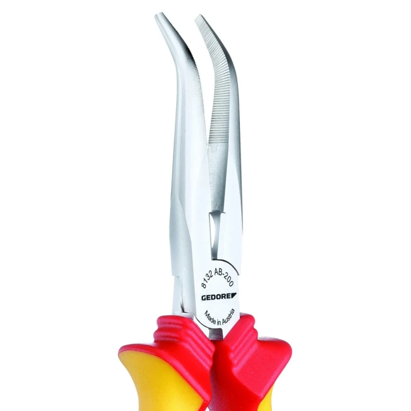 Gedore VDE 1-Piece Long Nose Plier, 160mm Overall Length, 46mm Jaw, Chrome Plated Steel Body, VDE 8132 AB-160 H