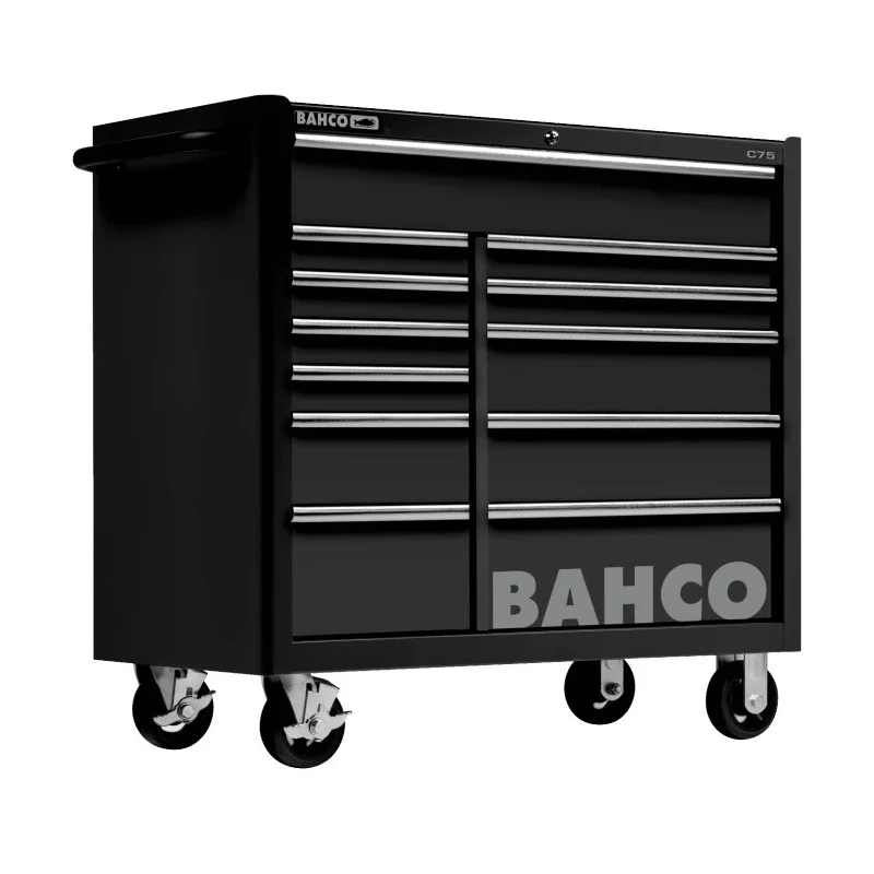 Bahco 12 Drawer Wheeled Roller Cabinet Stainless Steel 900kg Load Capacity 501x1020x985mm 1475KXL12BLACK