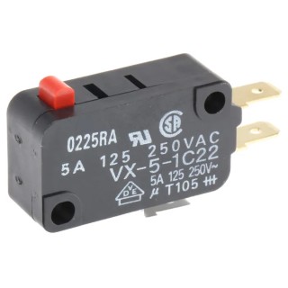 Omron Aratas Pin Plunger Micro Switch, Tab Terminal, 5A, 250V AC, SPDT, IP40 VX-5-1C22