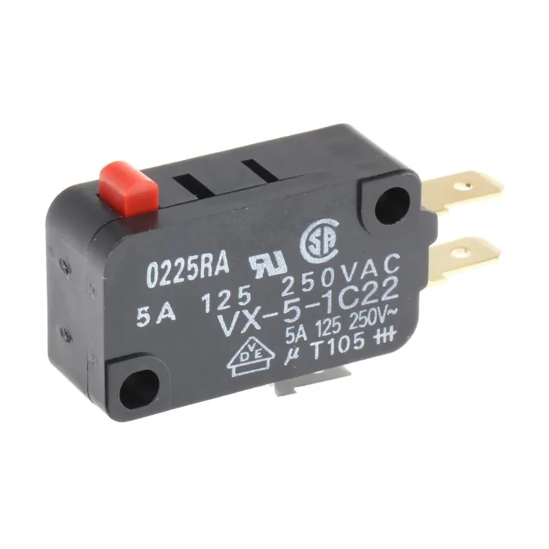 Omron Aratas Pin Plunger Micro Switch, Tab Terminal, 5A, 250V AC, SPDT, IP40 VX-5-1C22