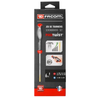 Facom Pozidriv Standard Screwdriver Set, 6-Piece, Slotted (3.5-6.5 mm) and Pozidriv (PZ1-PZ2) ATD.J6PB