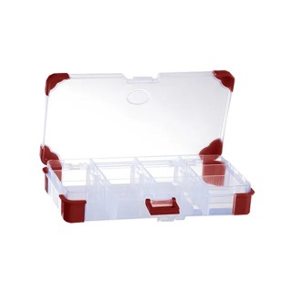 RS PRO Adjustable Compartments 12 Cell Transparent Red Polypropylene Compartment Box 30mm x 165mm x 95mm 124-6589