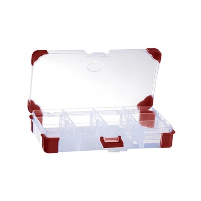 RS PRO Adjustable Compartments 12 Cell Transparent Red Polypropylene Compartment Box 30mm x 165mm x 95mm 124-6589