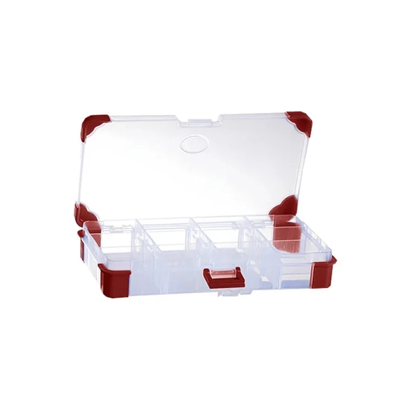 RS PRO Adjustable Compartments 12 Cell Transparent Red Polypropylene Compartment Box 30mm x 165mm x 95mm 124-6589