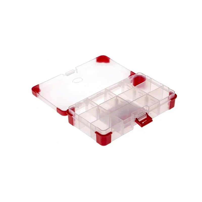 RS PRO Adjustable Compartments 12 Cell Transparent Red Polypropylene Compartment Box 30mm x 165mm x 95mm 124-6589
