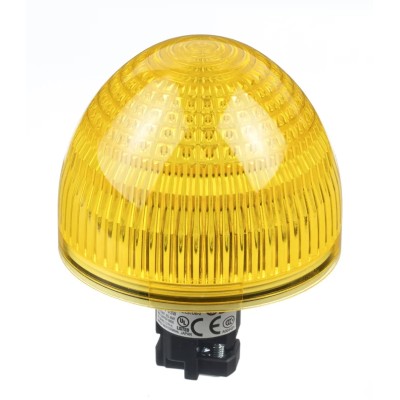 Idec Flush Yellow LED Pilot Light with Dome Shape, 22 mm Cutout, 24 V AC/DC, IP65, Plastic Body HW1P-5Q4Y