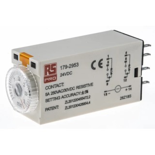 RS PRO Timer Relay, 2-Contact, 24 V dc 24V ac, 0.1 to 3 min Time Range, 1-Function, DPDT Switch Configuration 2-Contact