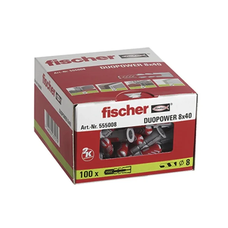 Fischer Fixings Nylon Screw Anchor 40 mm Length 8 mm Drill Diameter 15 mm Max Fixing Thickness 535455