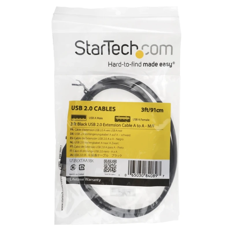 StarTech.com USB 2.0 Female USB Type A to Female USB Type A Cable, Black Polyvinyl Chloride Jacket, 914.4 mm USBEXTAA3BK