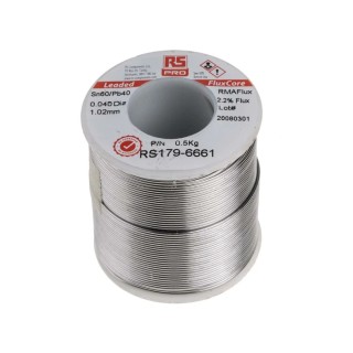 RS PRO Lead Solder Wire 1 mm Diameter, 40% Lead, 60% Tin, Rosin Flux Core, 183°C Melting Point 179-6661