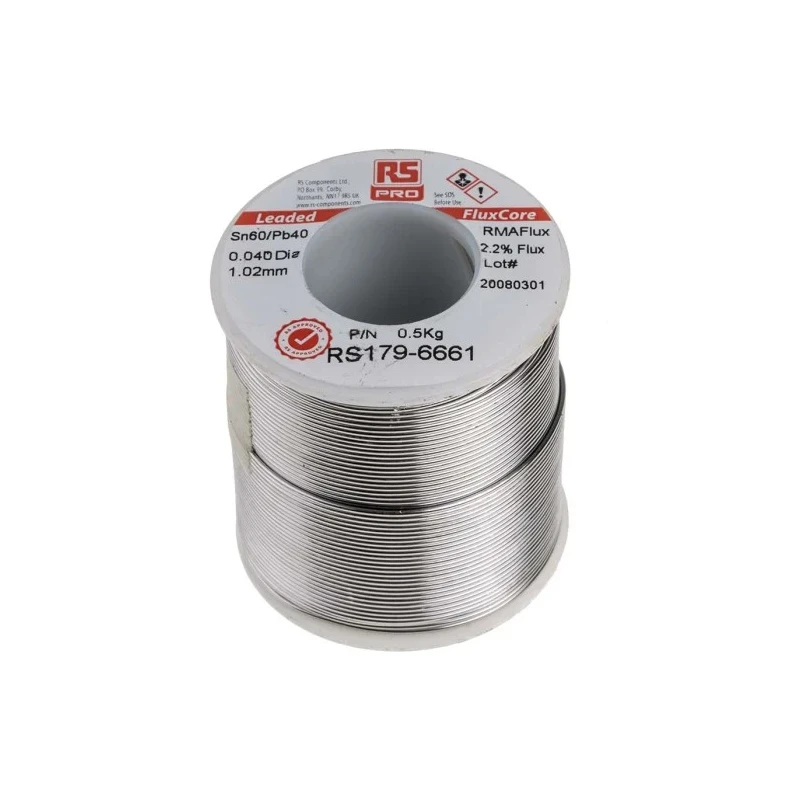 RS PRO Lead Solder Wire 1 mm Diameter, 40% Lead, 60% Tin, Rosin Flux Core, 183°C Melting Point 179-6661