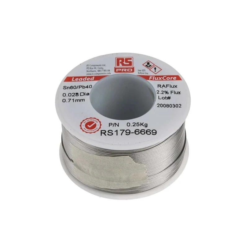 RS PRO Lead Solder Wire 0.7 mm Diameter, 40% Lead, 60% Tin, 183°C Melting Point 179-6669