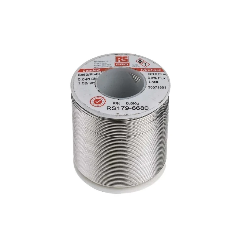 RS PRO Lead Solder Wire 1 mm Diameter 40% Lead 60% Tin Rosin Flux Core 183°C Melting Point 500g 179-6680