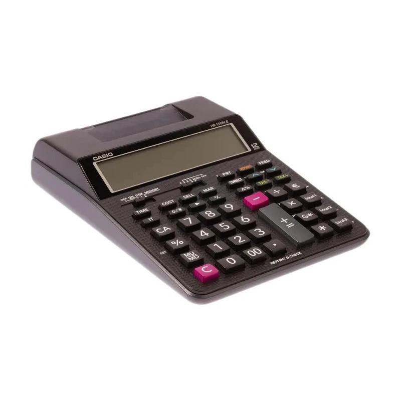 Casio Black Rectangular Printing Calculator HR150RCE with 12-Digit LCD Display, Battery and Mains Powered