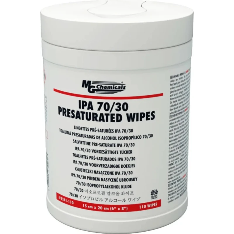 MG Chemicals Electronics Cleaner Wipes Tub 8241-110, 70/30 Isopropyl Alcohol, 110 Non-Woven Polyester Wipes 15x20 cm 8241-110