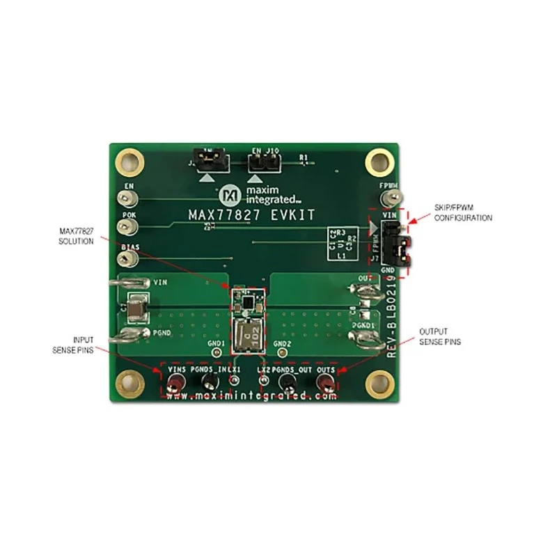 Maxim Integrated 1.6A Buck-Boost Converter Evaluation Kit 1.8V to 5.5V Input Adjustable 2.3V to 5.3V Output Voltage MAX77827