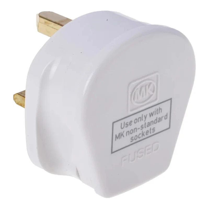 MK Electric 13A 250V UK Mains Plug White Cable Urea Formaldehyde Screw Termination 647 WHI