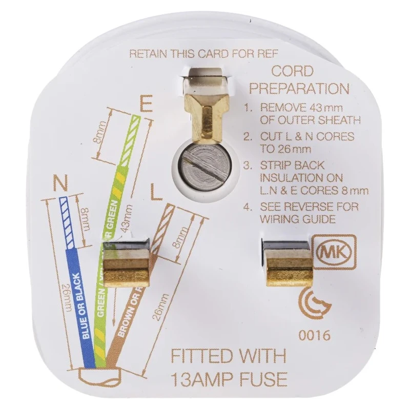 MK Electric 13A 250V UK Mains Plug White Cable Urea Formaldehyde Screw Termination 647 WHI