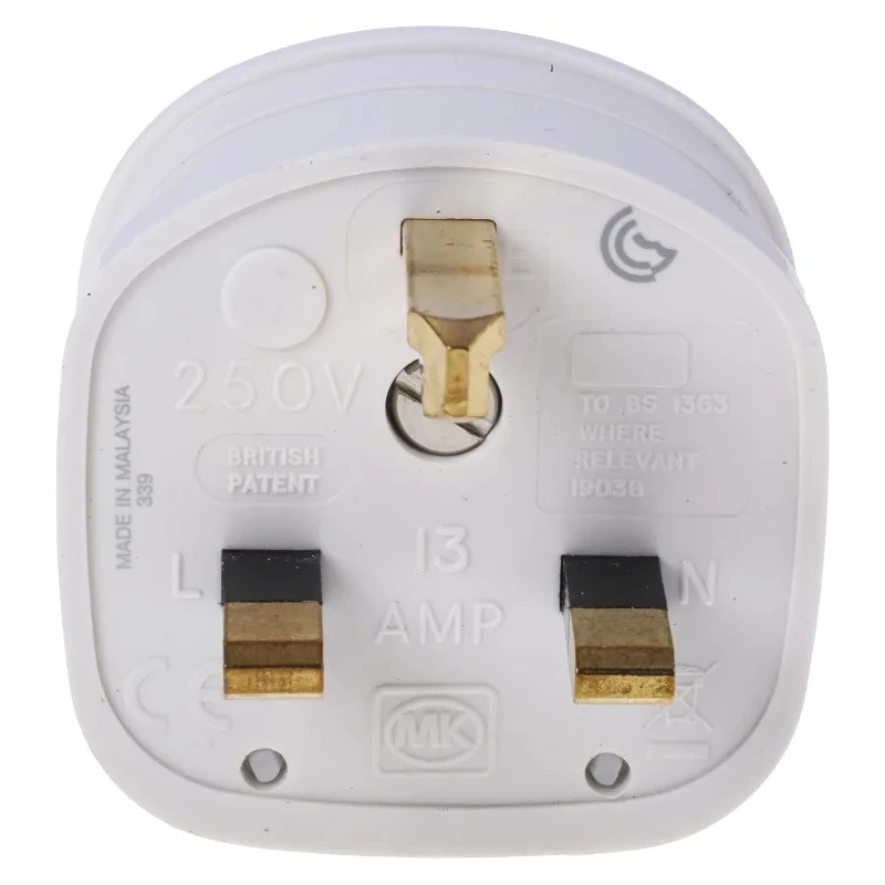 MK Electric 13A 250V UK Mains Plug White Cable Urea Formaldehyde Screw Termination 647 WHI