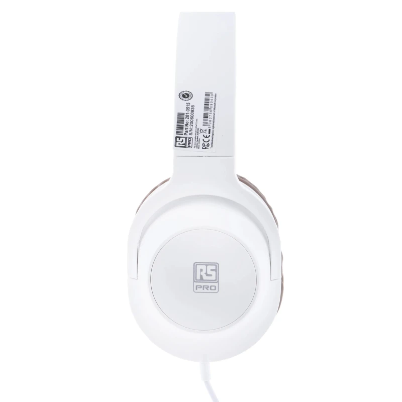 RS PRO Over The Head Headset White 3.5 mm Jack 40 mm Drivers 2.3 m Cable 201-3523