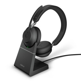 Jabra On Ear Headset Black USB-A Wireless Stereo with Noise Isolation and Desk Stand Evolve2 65