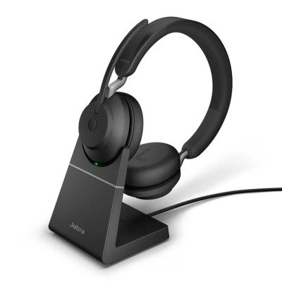 Jabra On Ear Headset Black USB-A Wireless Stereo with Noise Isolation and Desk Stand Evolve2 65