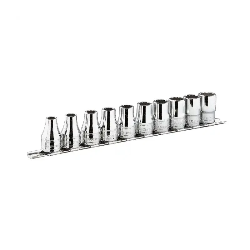 Facom 10-Piece 3/8 in Angular Socket Set, Metric 7-16 mm, Steel, Bright Chrome Finish J.40E