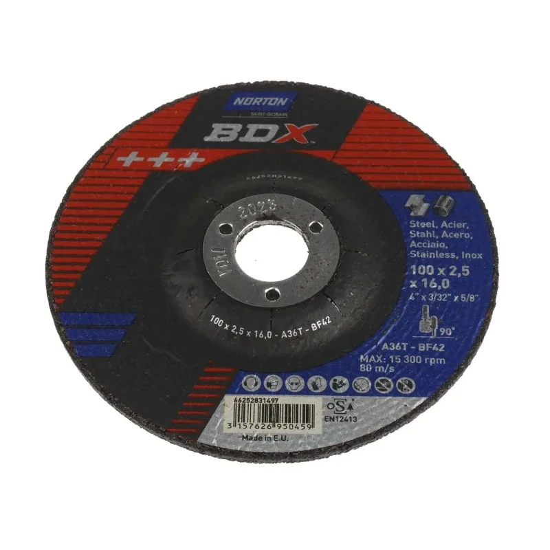 Norton Aluminium Oxide Abrasive Cutting Disc 100 mm Diameter Coarse Grade P80 Grit 66252831497
