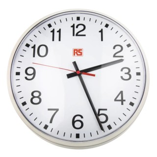 RS PRO White Metal Case Analogue Wall Clock 320mm Diameter, Quartz Movement 366-3137