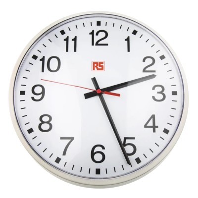 RS PRO White Metal Case Analogue Wall Clock 320mm Diameter, Quartz Movement 366-3137