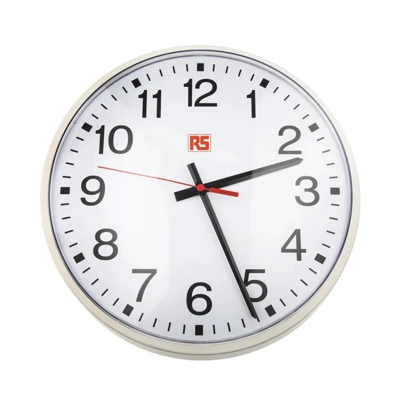 RS PRO White Metal Case Analogue Wall Clock 320mm Diameter, Quartz Movement 366-3137