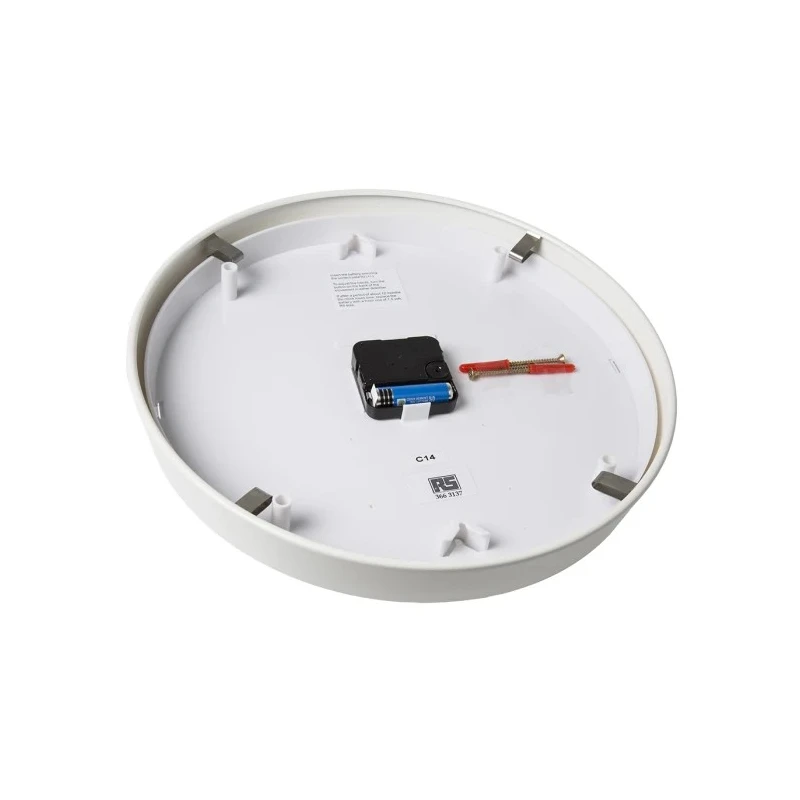 RS PRO White Metal Case Analogue Wall Clock 320mm Diameter, Quartz Movement 366-3137