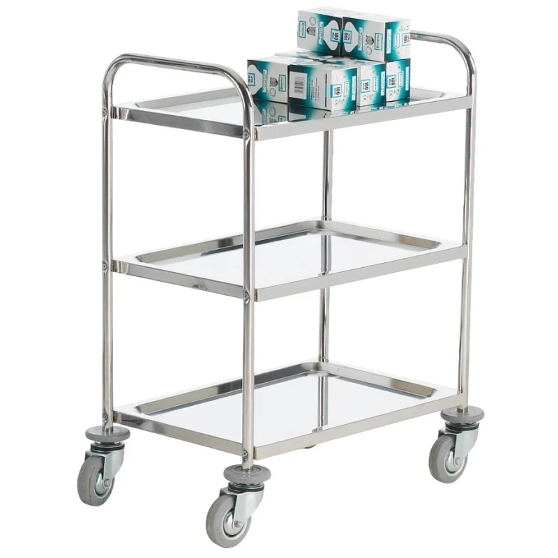 RS PRO 3 Tier Stainless Steel Non-Marking Swivel Trolley 610 mm Platform Length, 100 kg Load Capacity, 410 mm 346-8083