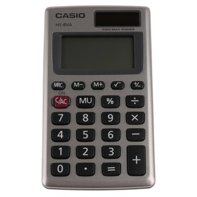 Casio Pocket Calculator Solar Power Supply Battery Powered 8 Digits Grey HS-8VA HS-8VA-
