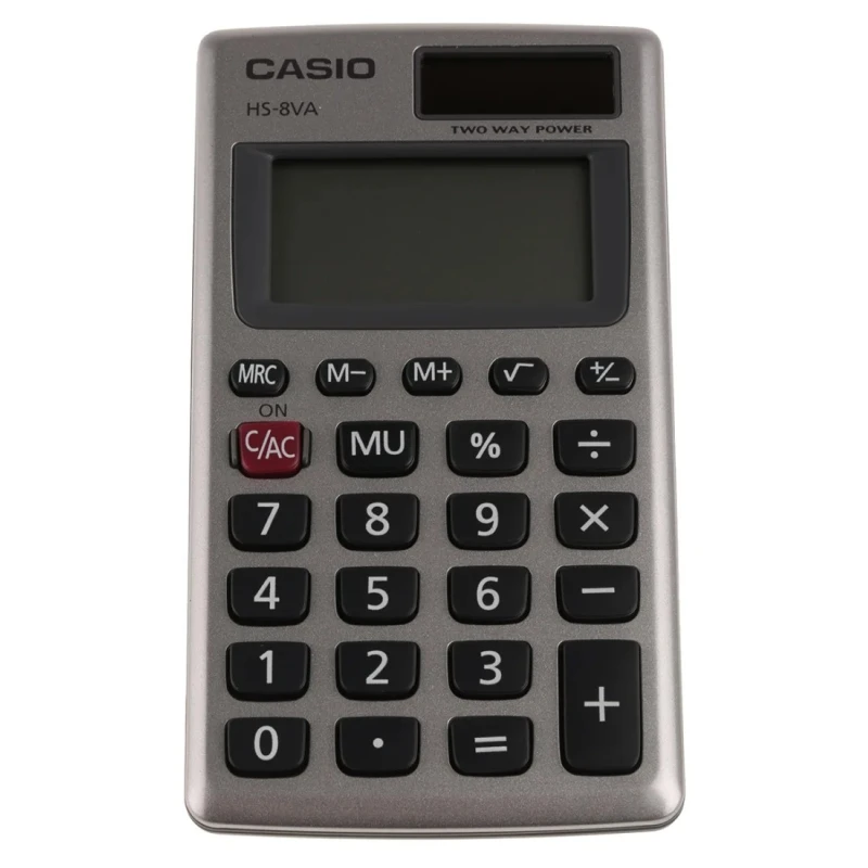 Casio Pocket Calculator Solar Power Supply Battery Powered 8 Digits Grey HS-8VA HS-8VA-