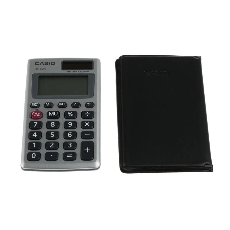 Casio Pocket Calculator Solar Power Supply Battery Powered 8 Digits Grey HS-8VA HS-8VA-