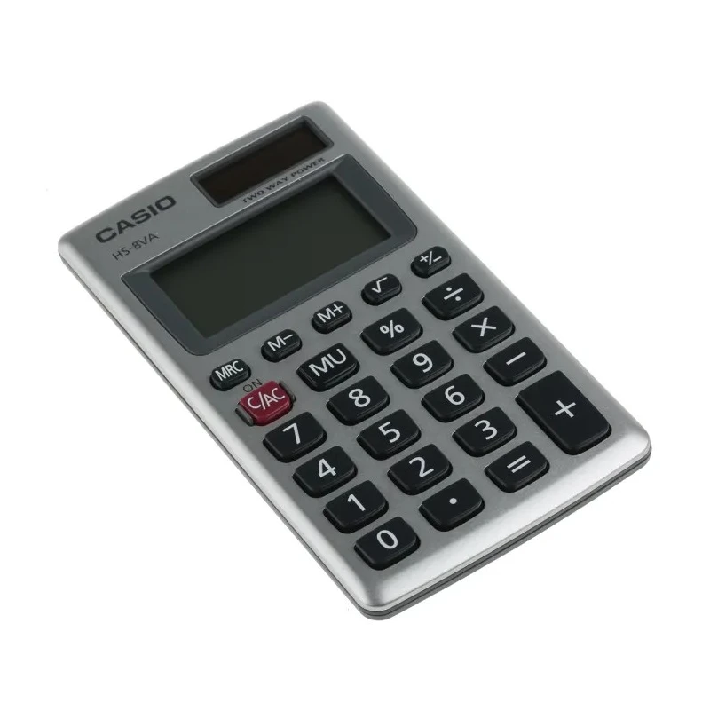 Casio Pocket Calculator Solar Power Supply Battery Powered 8 Digits Grey HS-8VA HS-8VA-