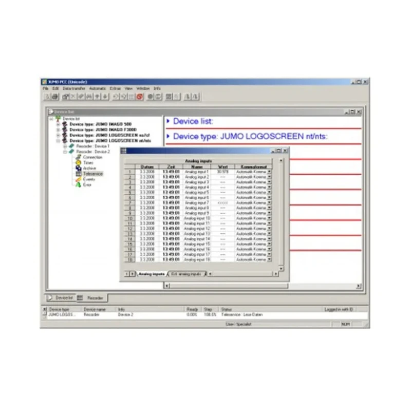 Jumo Software PCA Communication Server for Jumo Indicator, Jumo Recorder, Jumo Temperature Transmitter PCC-Programm .