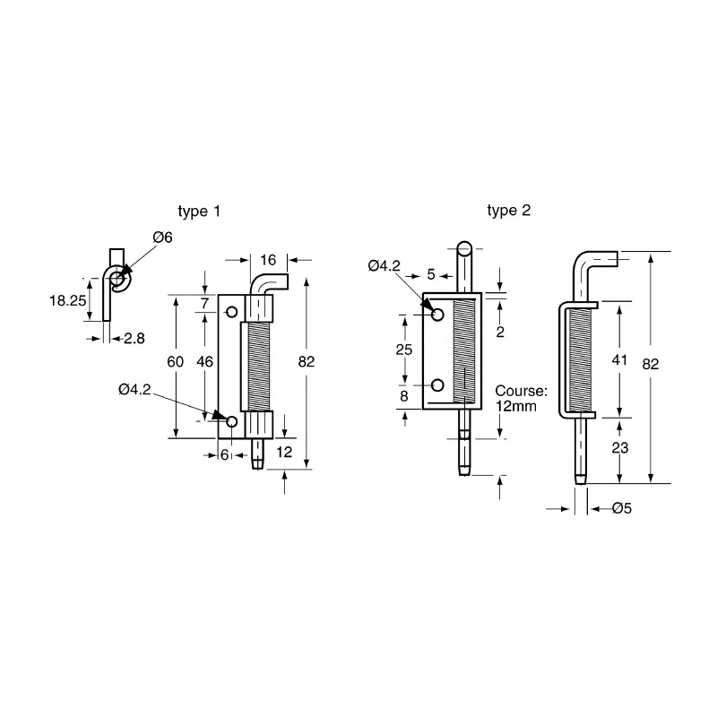 Pinet Raw Stainless Steel Latch with a Spring Loaded Pin, Bolt-On Fixing, 82 mm x 18.2 mm x 3 mm 1214314
