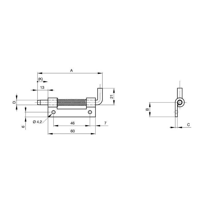 Pinet Raw Stainless Steel Latch with a Spring Loaded Pin, Bolt-On Fixing, 82 mm x 18.2 mm x 3 mm 1214314