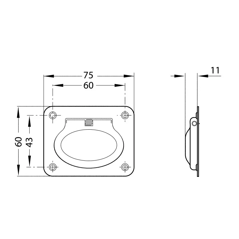 ROCA Stainless Steel Electro Polished Fold Down Carrying Handle 60x75 mm 666-7678