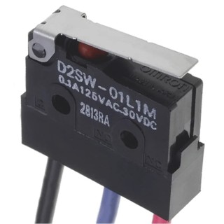 Omron Aratas Hinge Lever Sealed Subminiature Micro Switch, Pre-Wired Terminal, 3A, 30 V dc, SPDT, IP67 D2SW-3L1MS