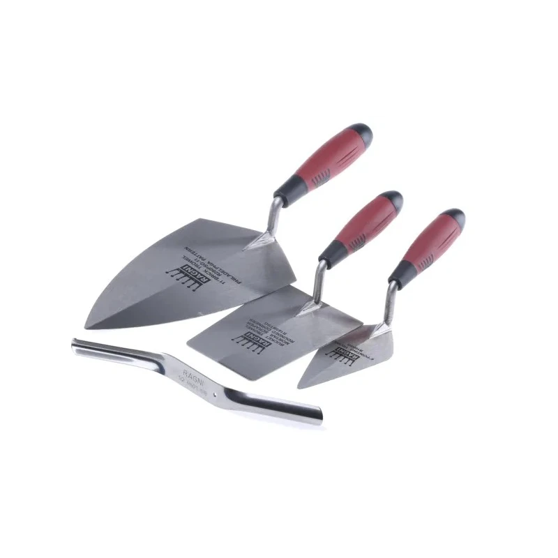 Ragni 4 Piece Brickies Pointing Trowel Set with Carbon Steel Blades and Wooden Comfort Grip Handles RB1010