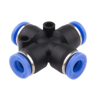 RS PRO Nickel Polyoxymethylene Pneumatic Cross Tube-to-Tube Push-In Fitting 6 mm 10 bar 60°C 916-0928
