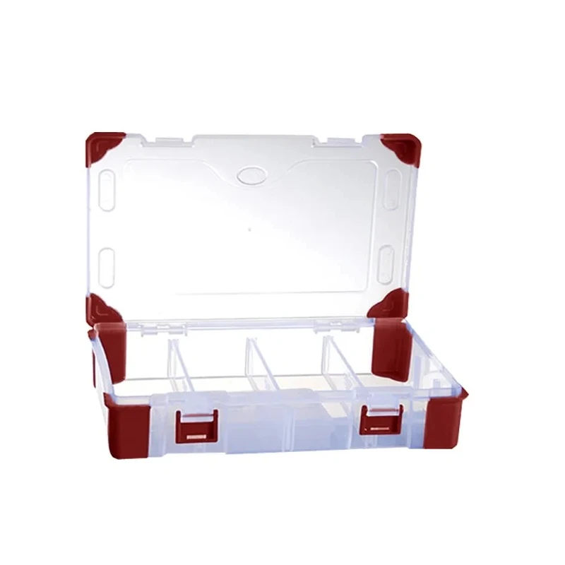RS PRO Adjustable Compartments 9 Cell Transparent Red Polypropylene Compartment Box 60 mm x 235 mm x 165 mm 124-6592